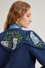 Holly Cardigan, Navy Blue Lilacs