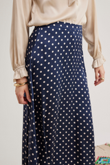 Ivy Silk Skirt, Navy Dot