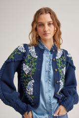 Holly Cardigan, Navy Blue Lilacs