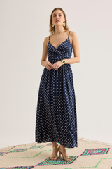 Coraline Dress, Navy Dot