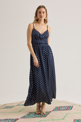 Coraline Dress, Navy Dot