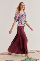 Ivy Silk Skirt, Berry