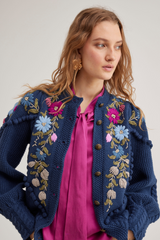 Holly Cardigan, Navy Orchid Pink