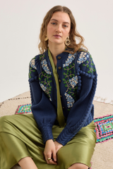 Holly Cardigan, Navy Blue Lilacs