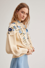 Holly Cardigan, Ivory Blue