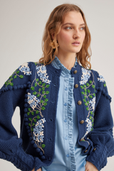 Holly Cardigan, Navy Blue Lilacs