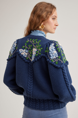 Holly Cardigan, Navy Blue Lilacs