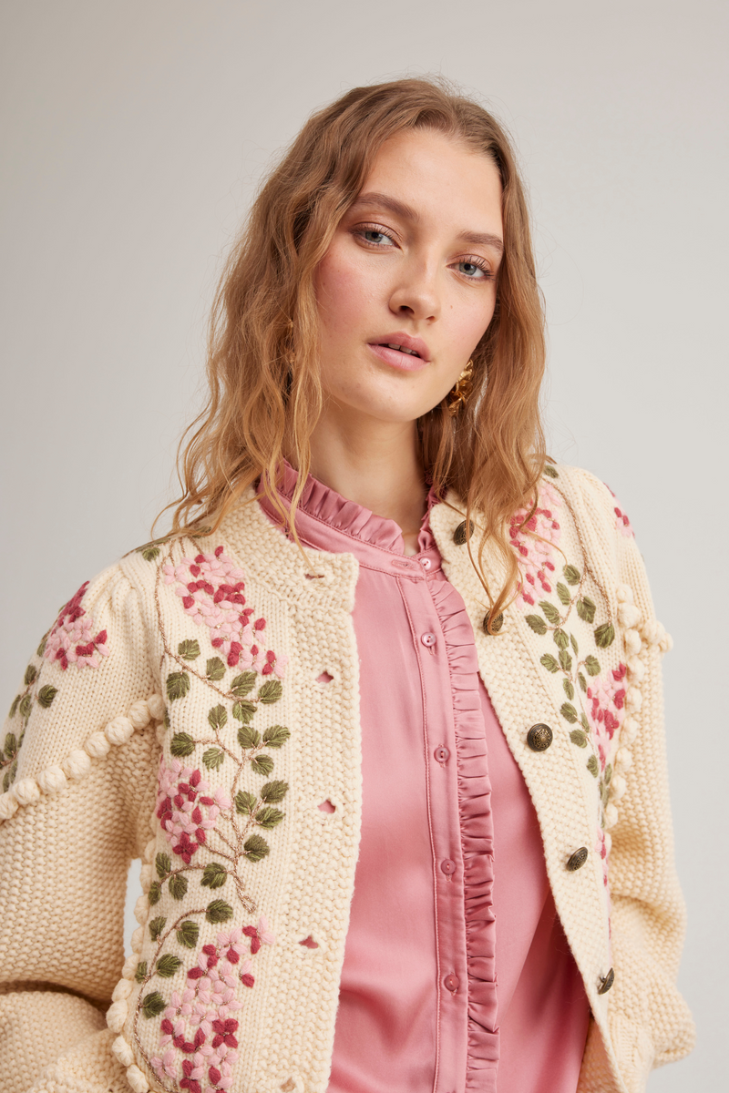 Holly Cardigan, Ivory rose Lilac