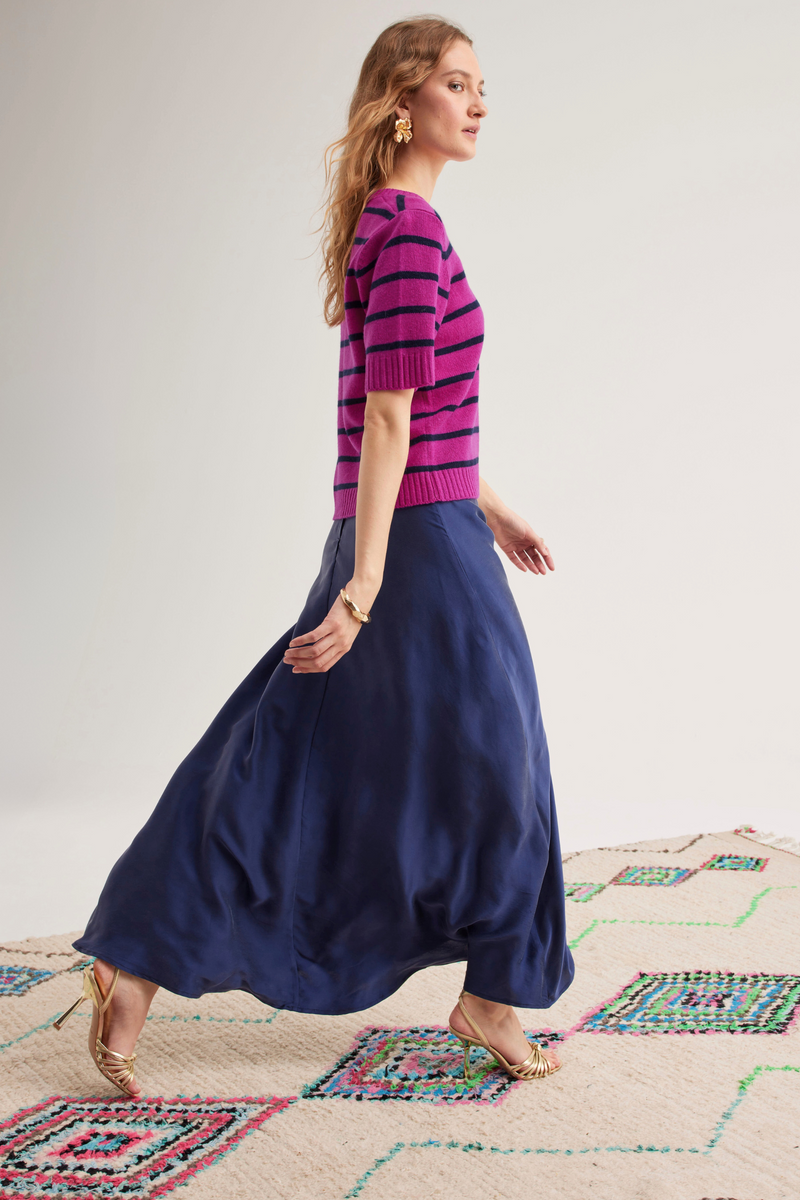 Ivy Silk Skirt, Navy