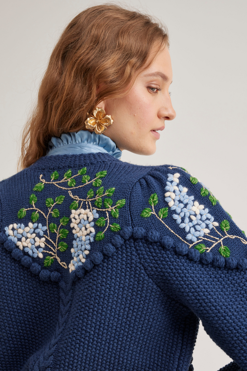 Holly Cardigan, Navy Blue Lilacs