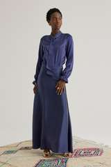 Ivy Silk Skirt, Midnight Blue