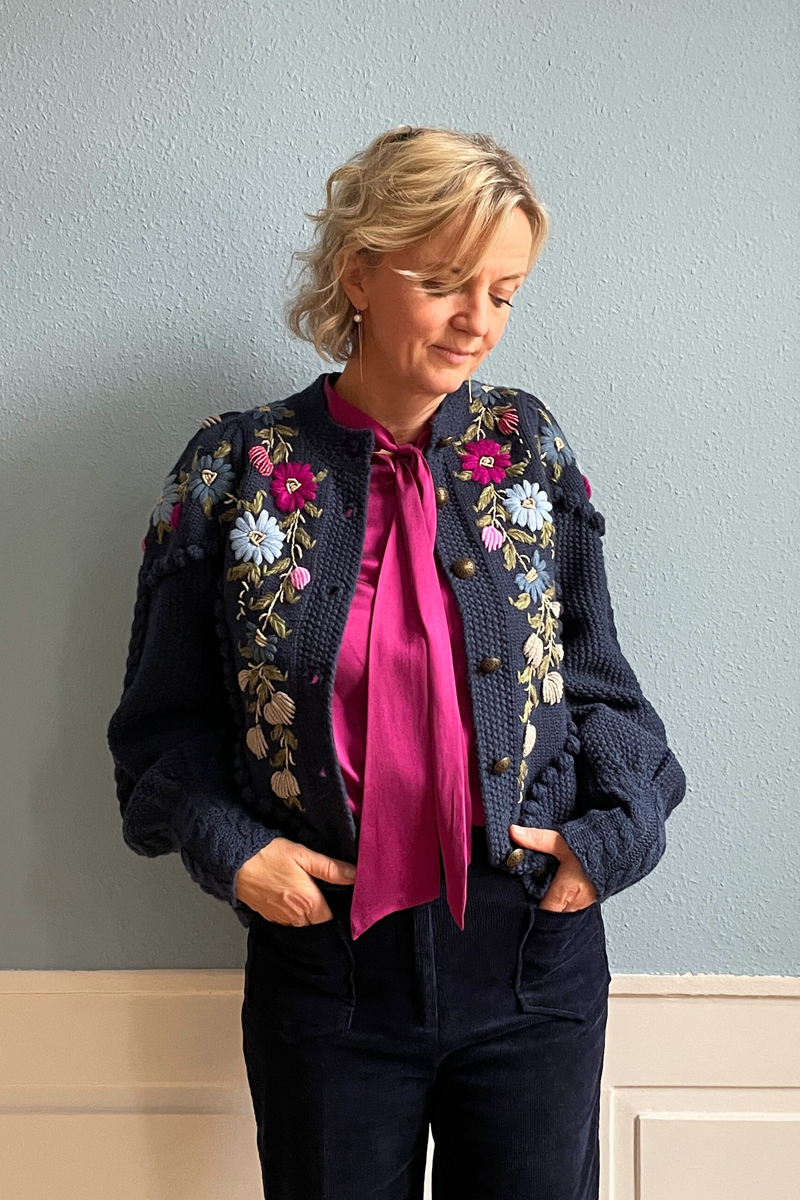 Holly Cardigan, Navy Orchid Pink