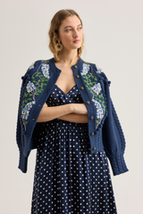 Holly Cardigan, Navy Blue Lilacs