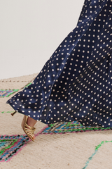 Ivy Silk Skirt, Navy Dot