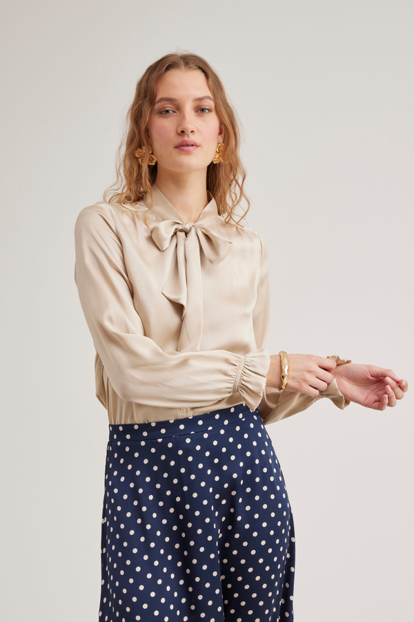 Ivy Silk Skirt, Navy Dot