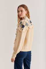 Holly Cardigan, Ivory Blue