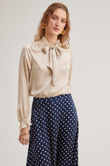 Ivy Silk Skirt, Navy Dot