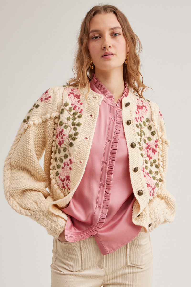 Holly Cardigan, Ivory rose Lilac