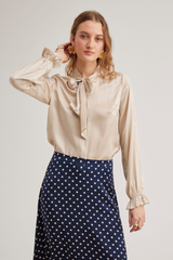 Ivy Silk Skirt, Navy Dot