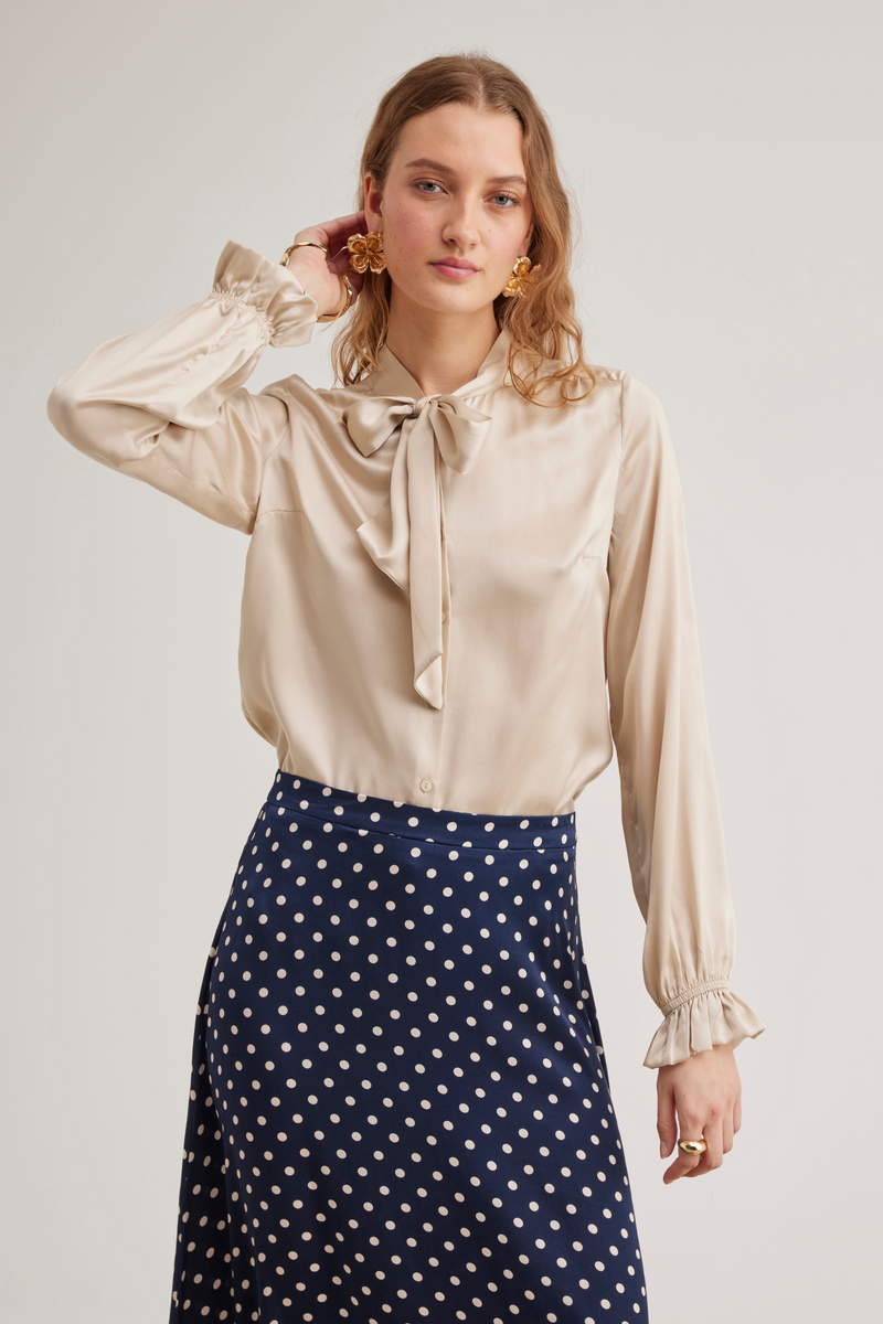 Ivy Silk Skirt, Navy Dot