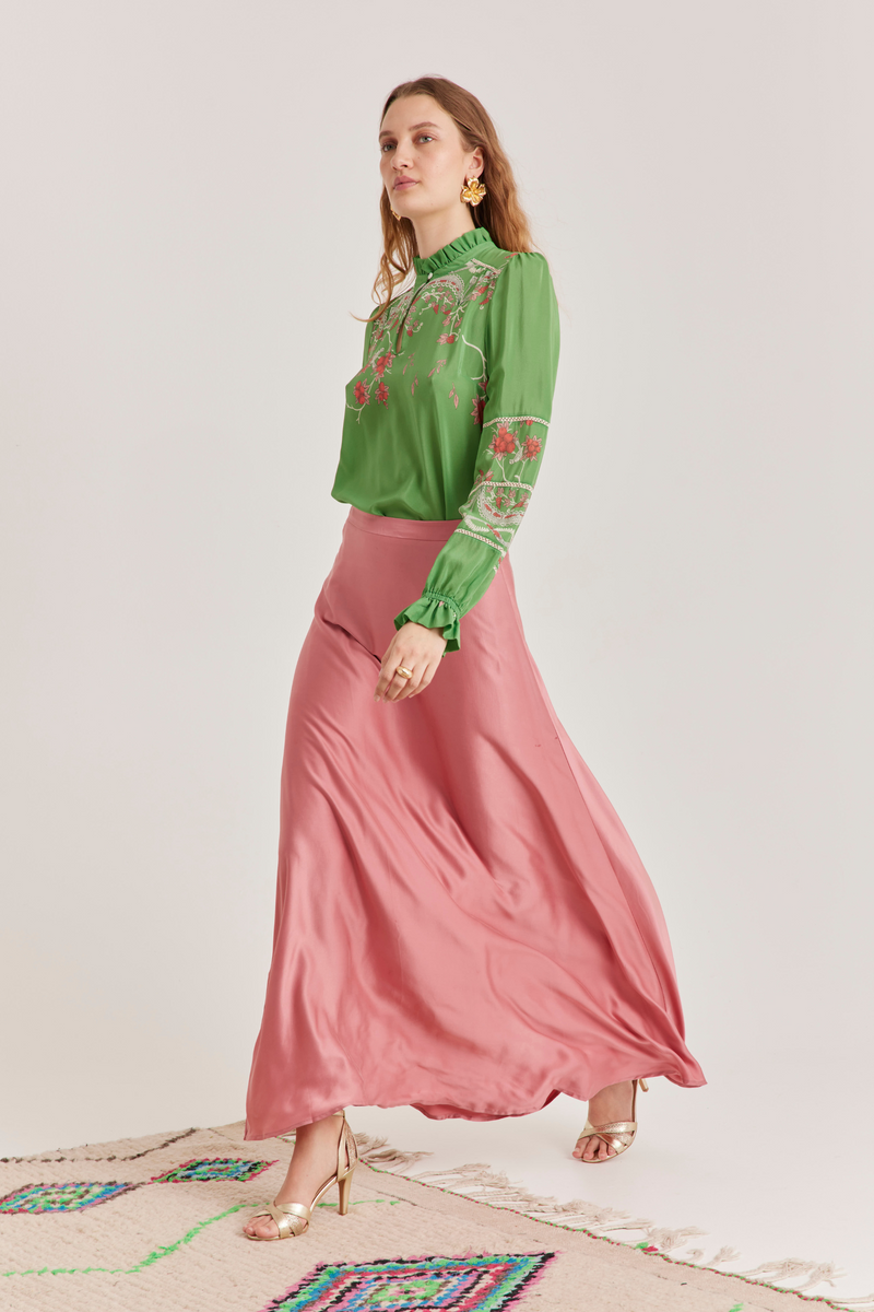 Ivy Silk Skirt, Rose