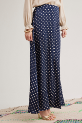Ivy Silk Skirt, Navy Dot