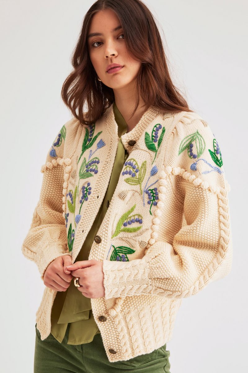 Holly Cardigan Lily of the Valley, Ivory – Line Markvardsen