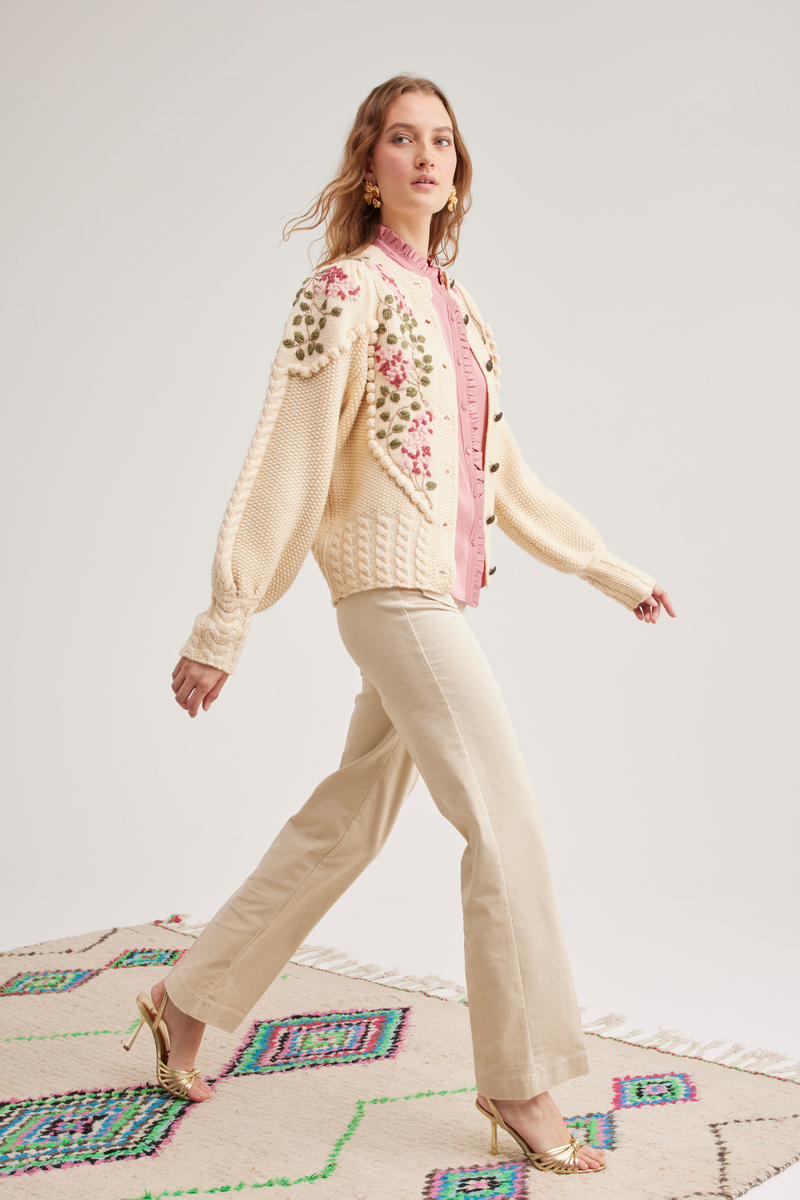 Holly Cardigan, Ivory rose Lilac
