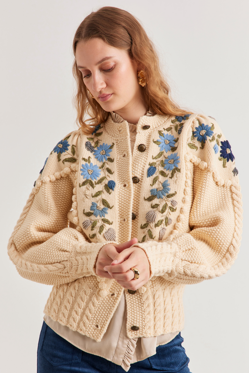 Holly Cardigan, Ivory Blue