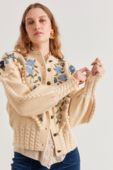 Holly Cardigan, Ivory Blue