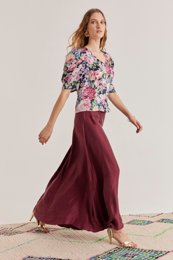 Ivy Silk Skirt, Berry