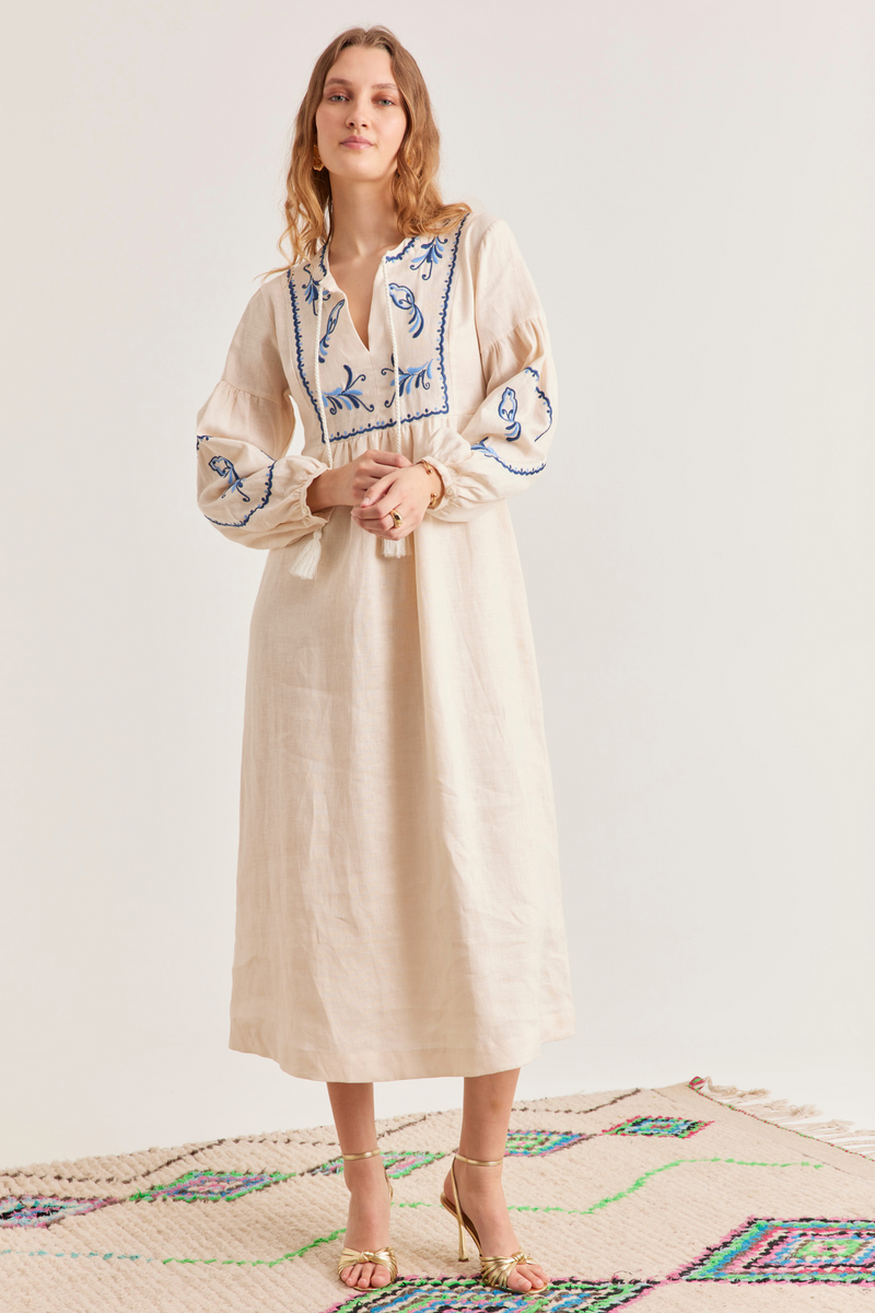 Evangeline Dress, Cream Birdie