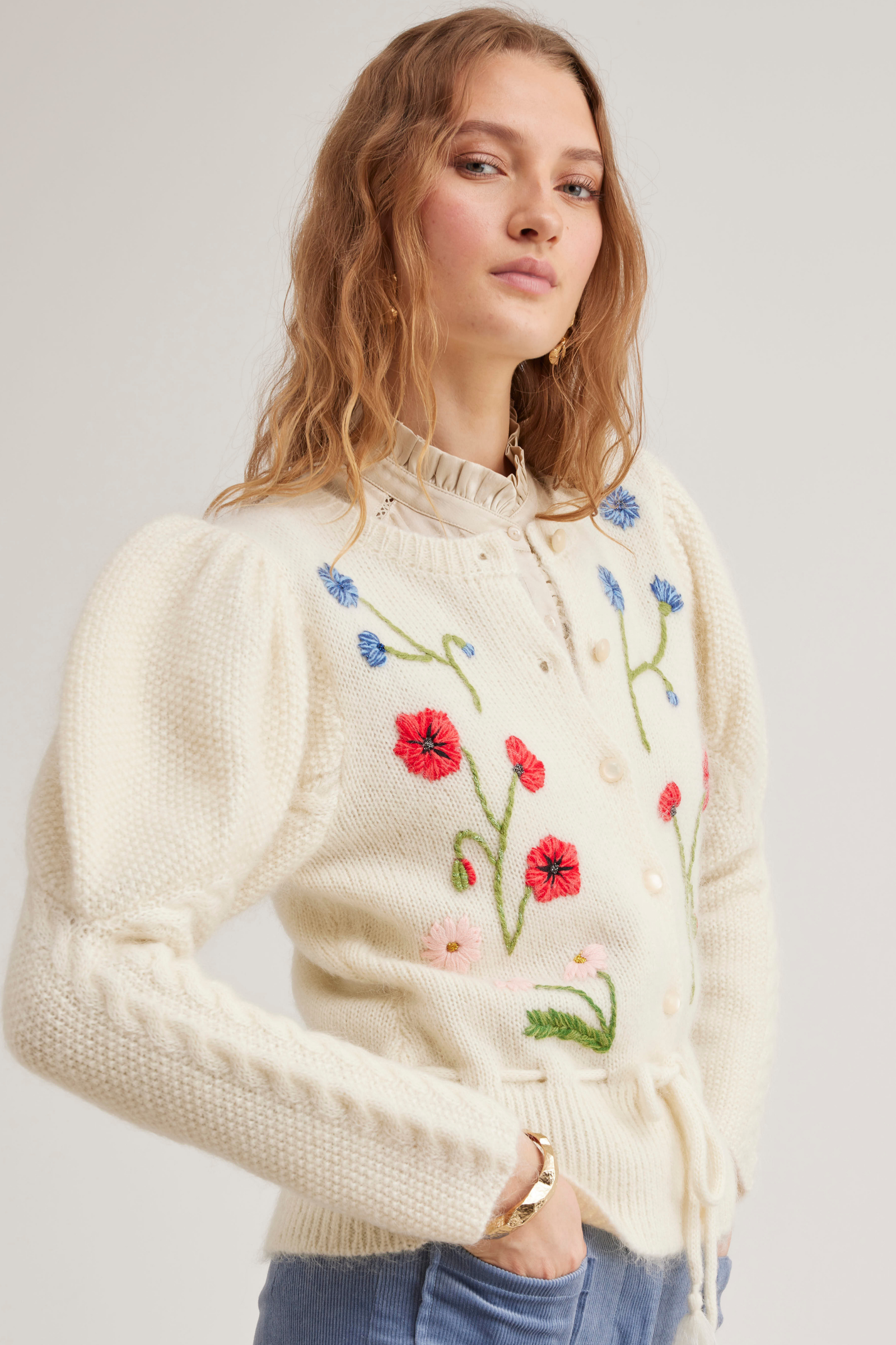 Colette Cardigan, Cream poppy – Line Markvardsen