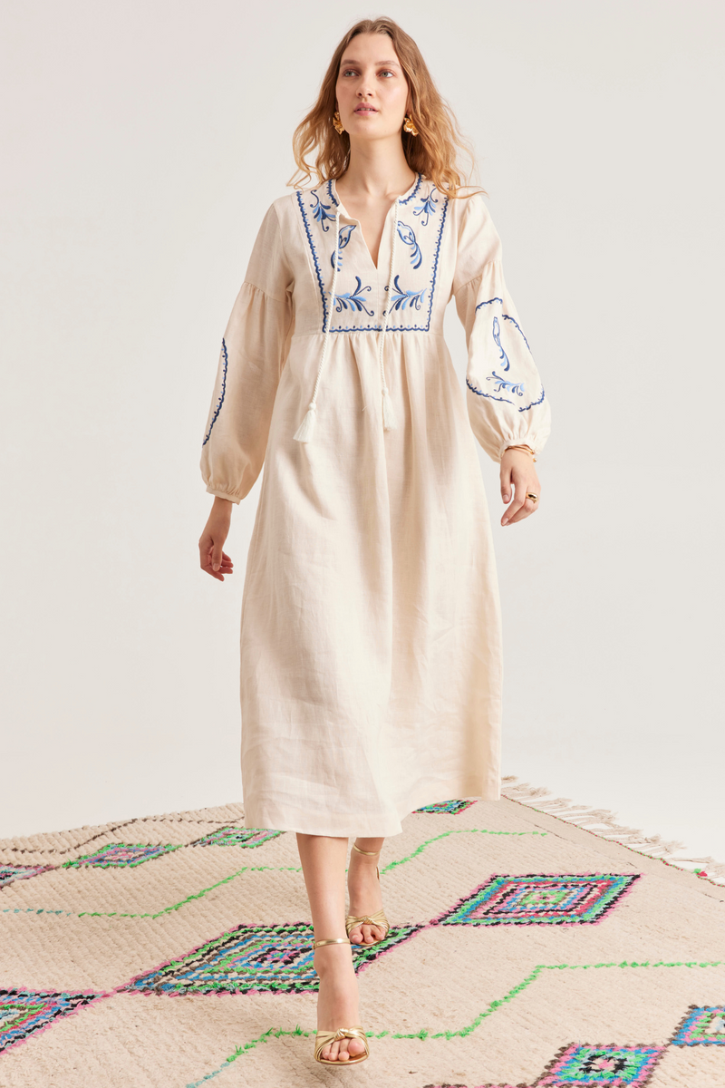 Evangeline Dress, Cream Birdie