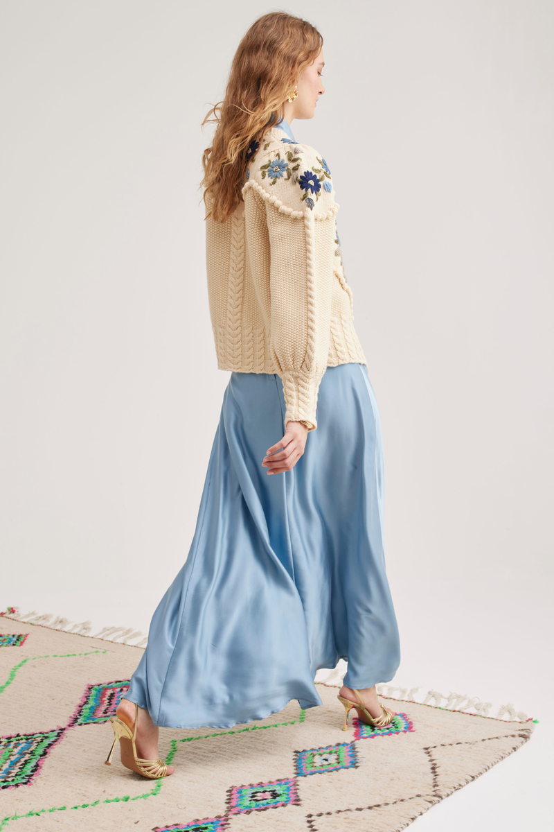 Holly Cardigan, Ivory Blue