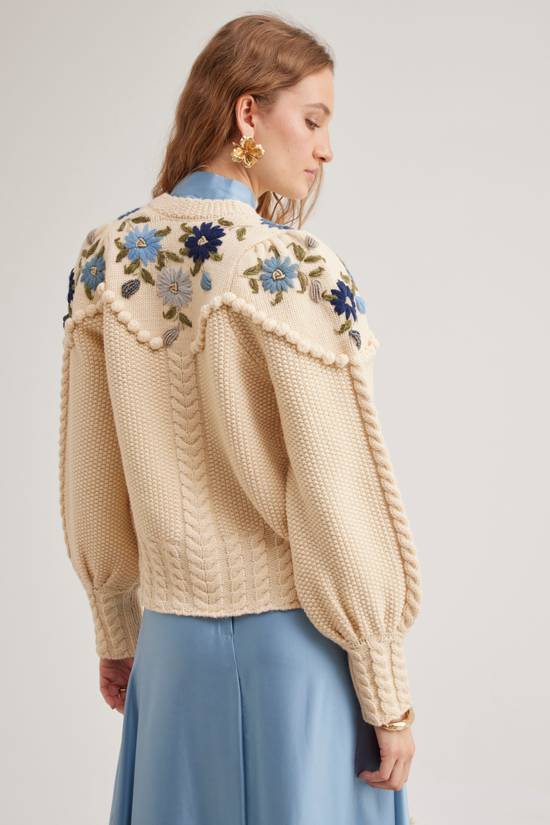 Holly Cardigan, Ivory Blue