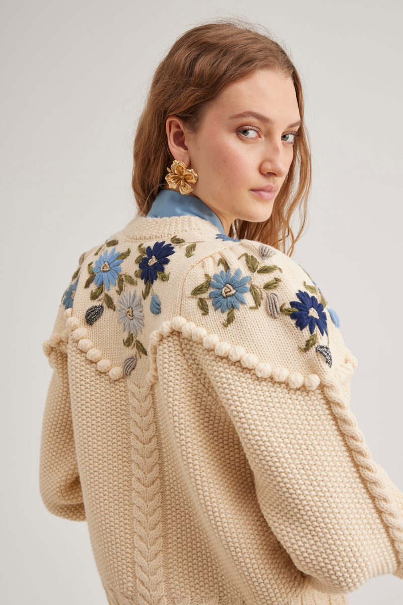 Holly Cardigan, Ivory Blue
