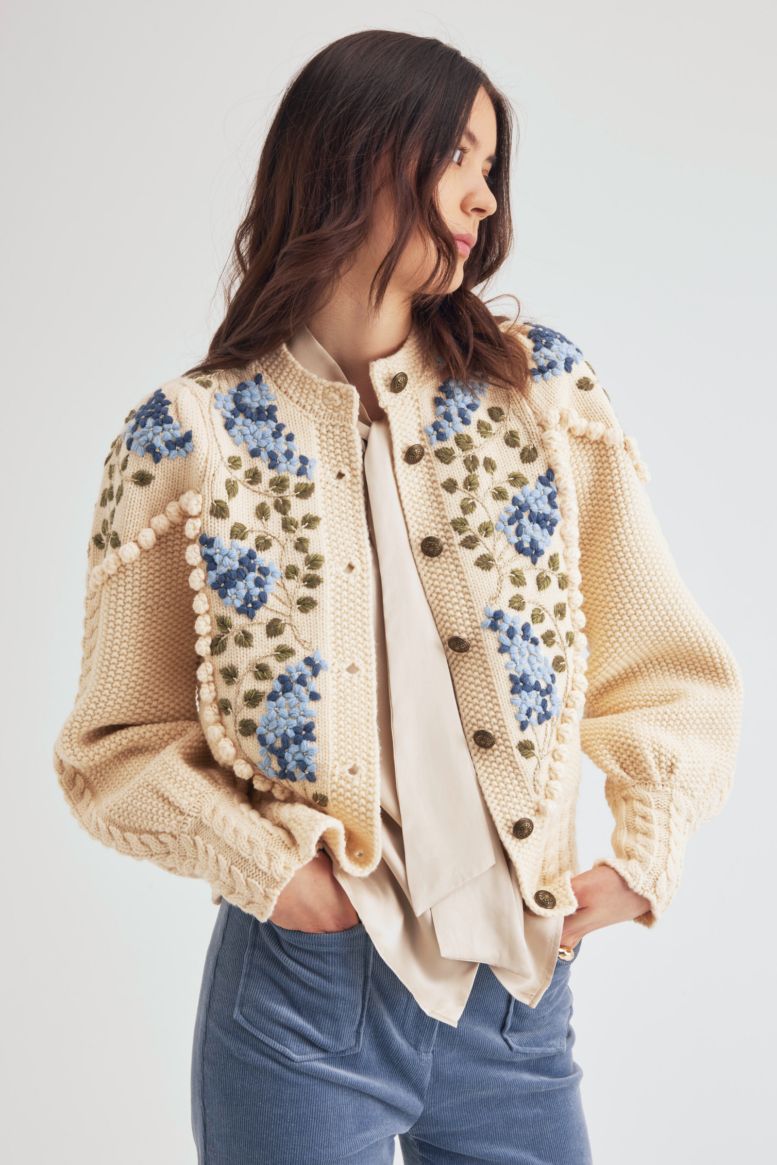 Holly Cardigan, Ivory blue Lilac – Line Markvardsen