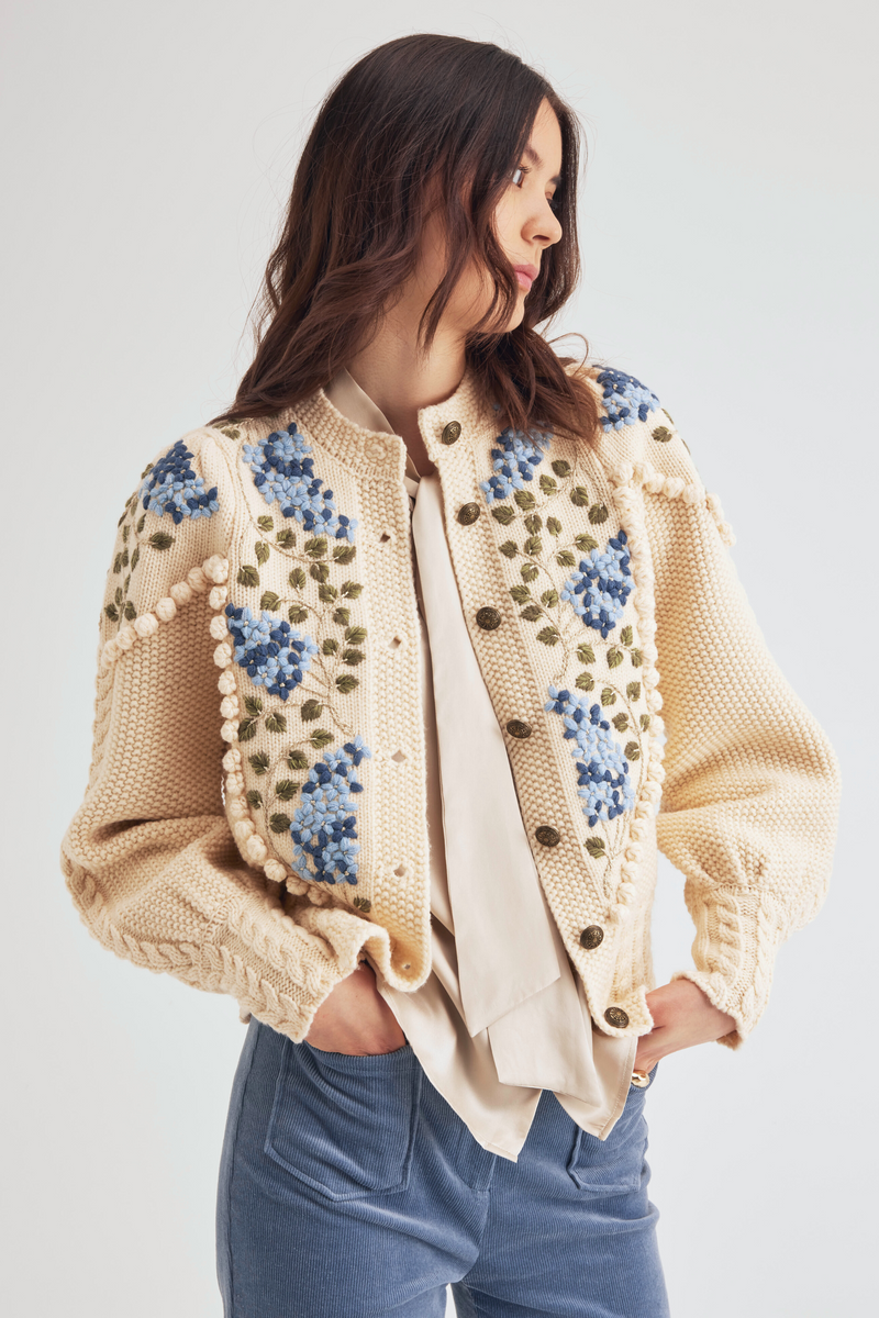 Holly Cardigan, Ivory blue Lilac – Line Markvardsen Holly Cardigan, Ivory blue Lilac – Line Markvardsen