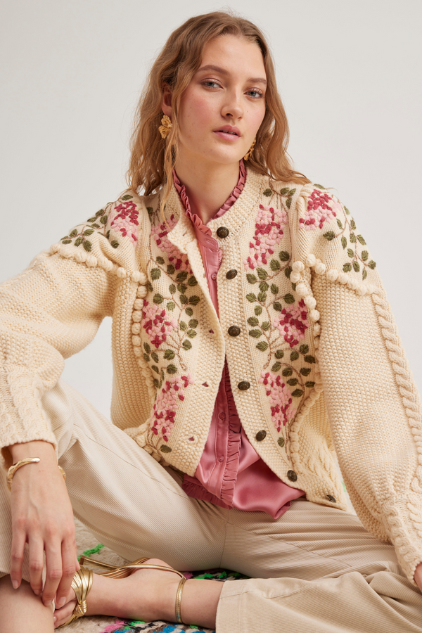 Holly Cardigan, Ivory rose Lilac