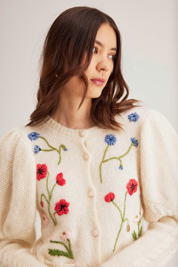 Colette Cardigan, Cream poppy