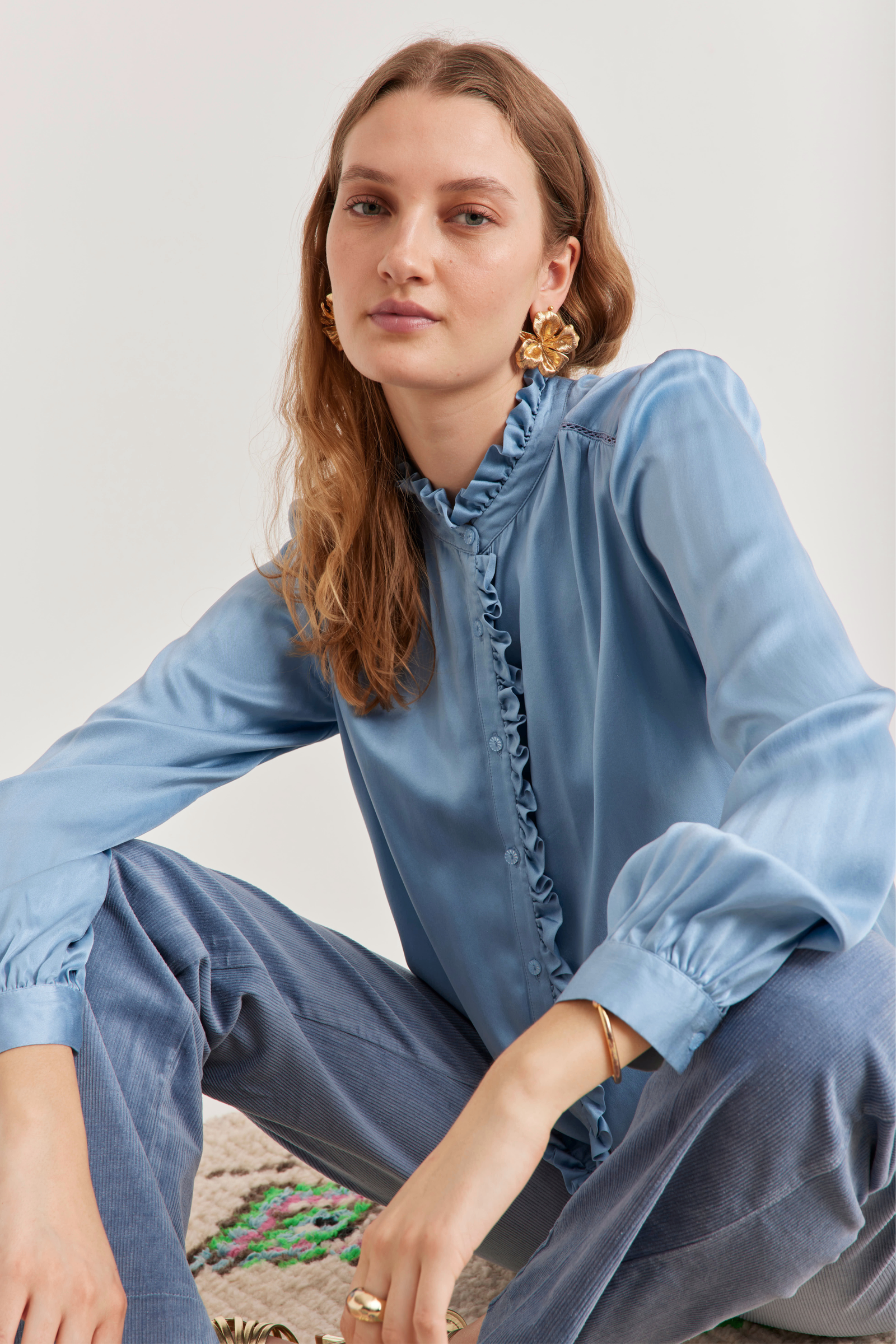Rosie Shirt Bluebell – Scandinavian Silk Blouse | Line Markvardsen
