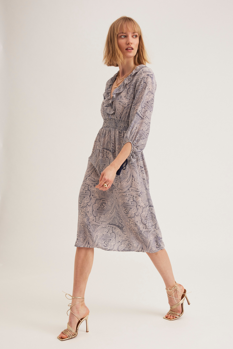 Josephine Dress, Navy Paisley