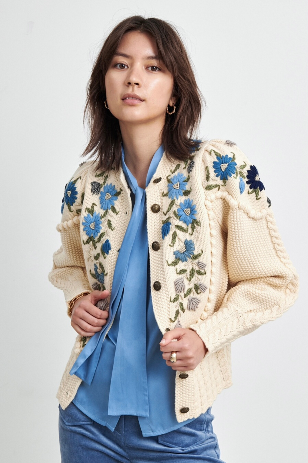 Holly Cardigan, Ivory Blue – Line Markvardsen